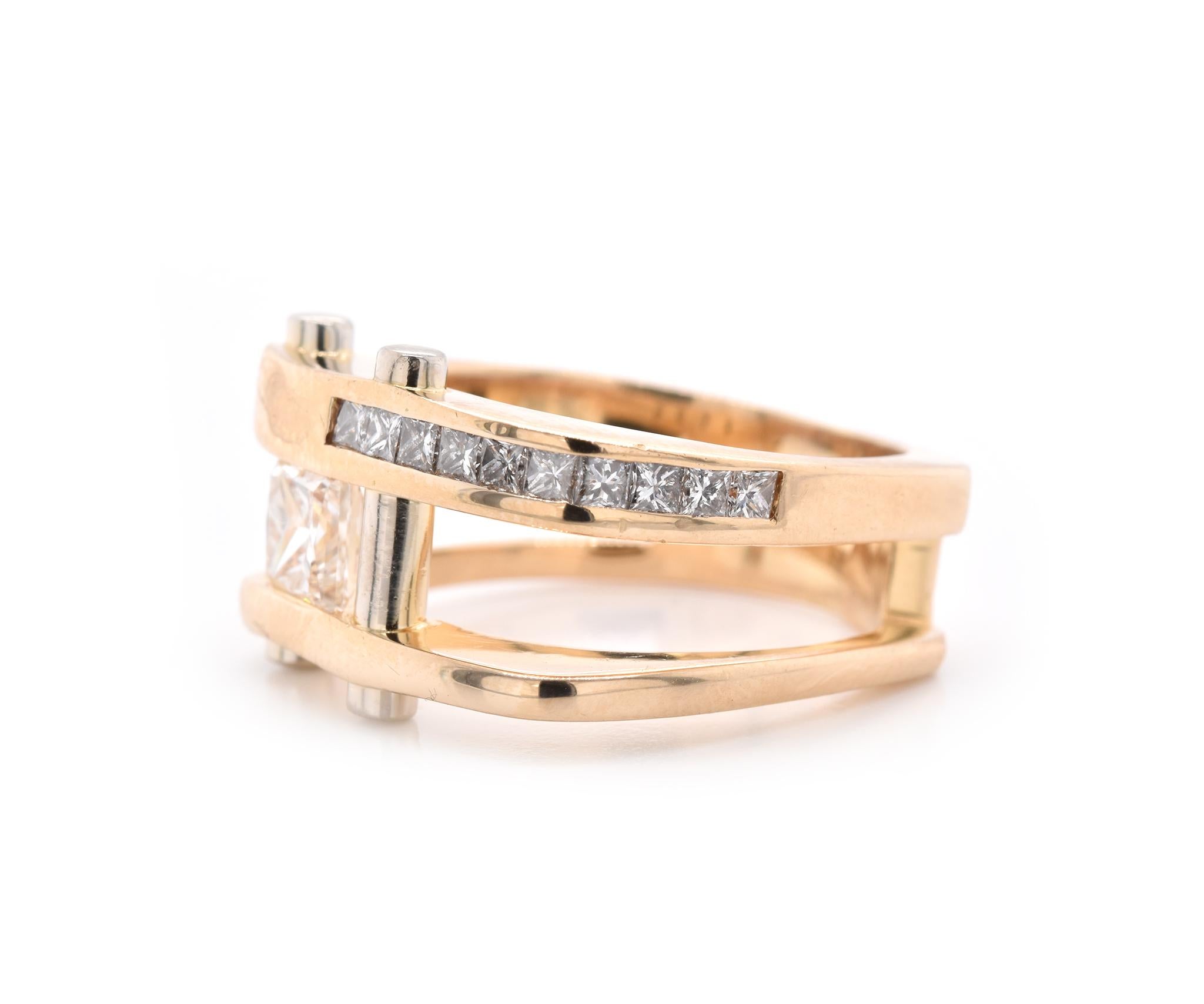 Princess Cut Gauthier 14 Karat Yellow Gold Diamond Fashion Engagement Ring