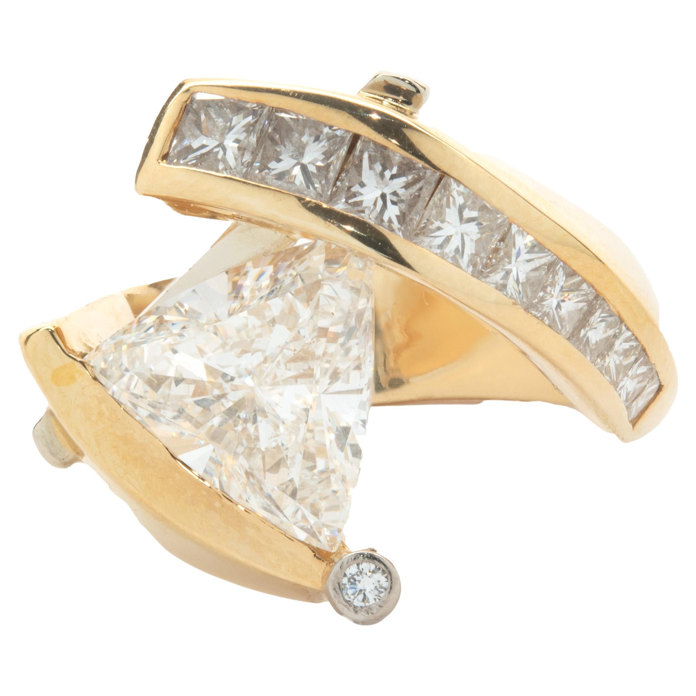 Gauthier 18 Karat Yellow Gold Trillion Cut Diamond Engagement Ring For Sale