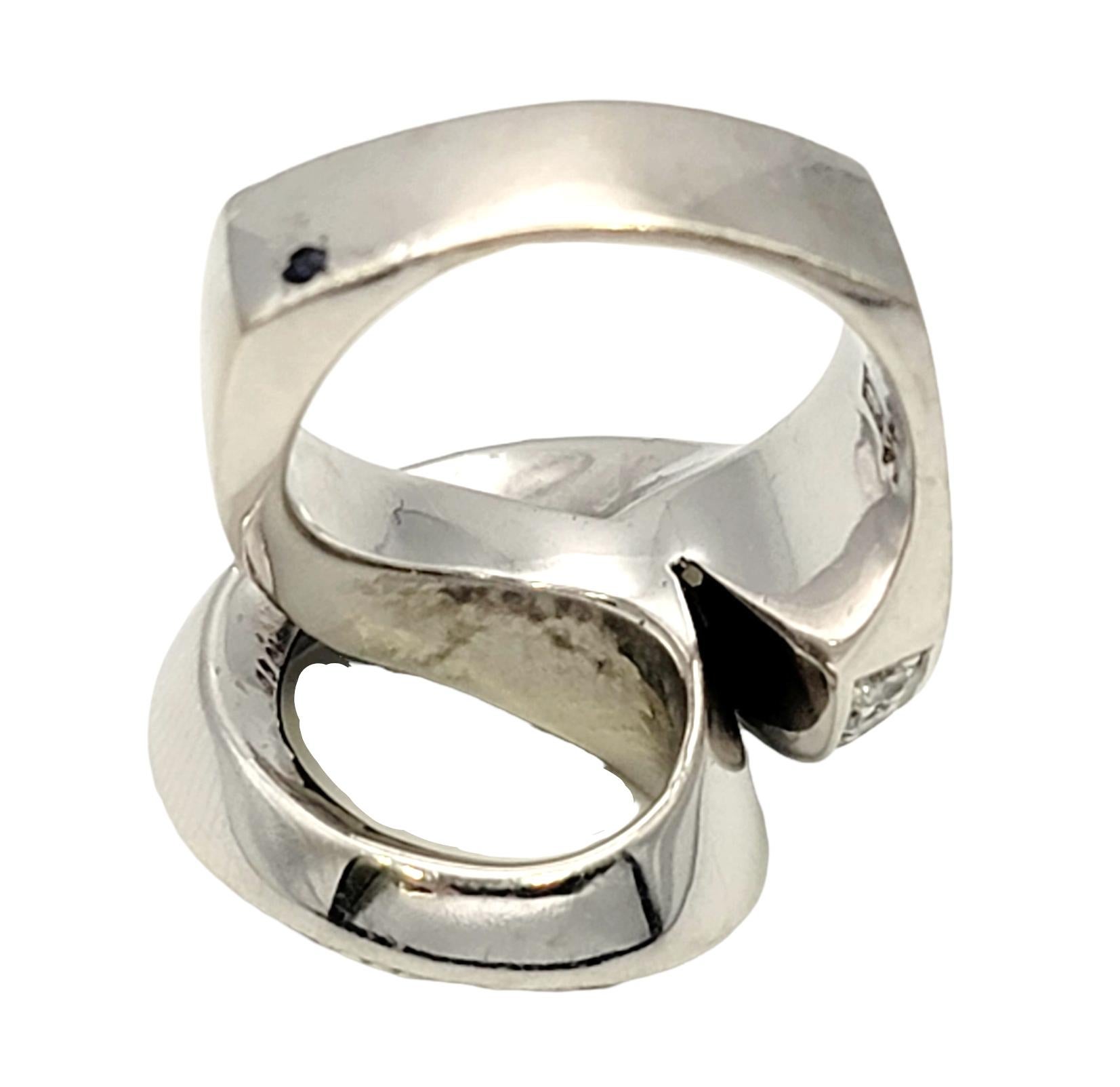 Gauthier Contemporary Diamond Asymmetric Swirl Ring in 14 Karat White Gold For Sale 2