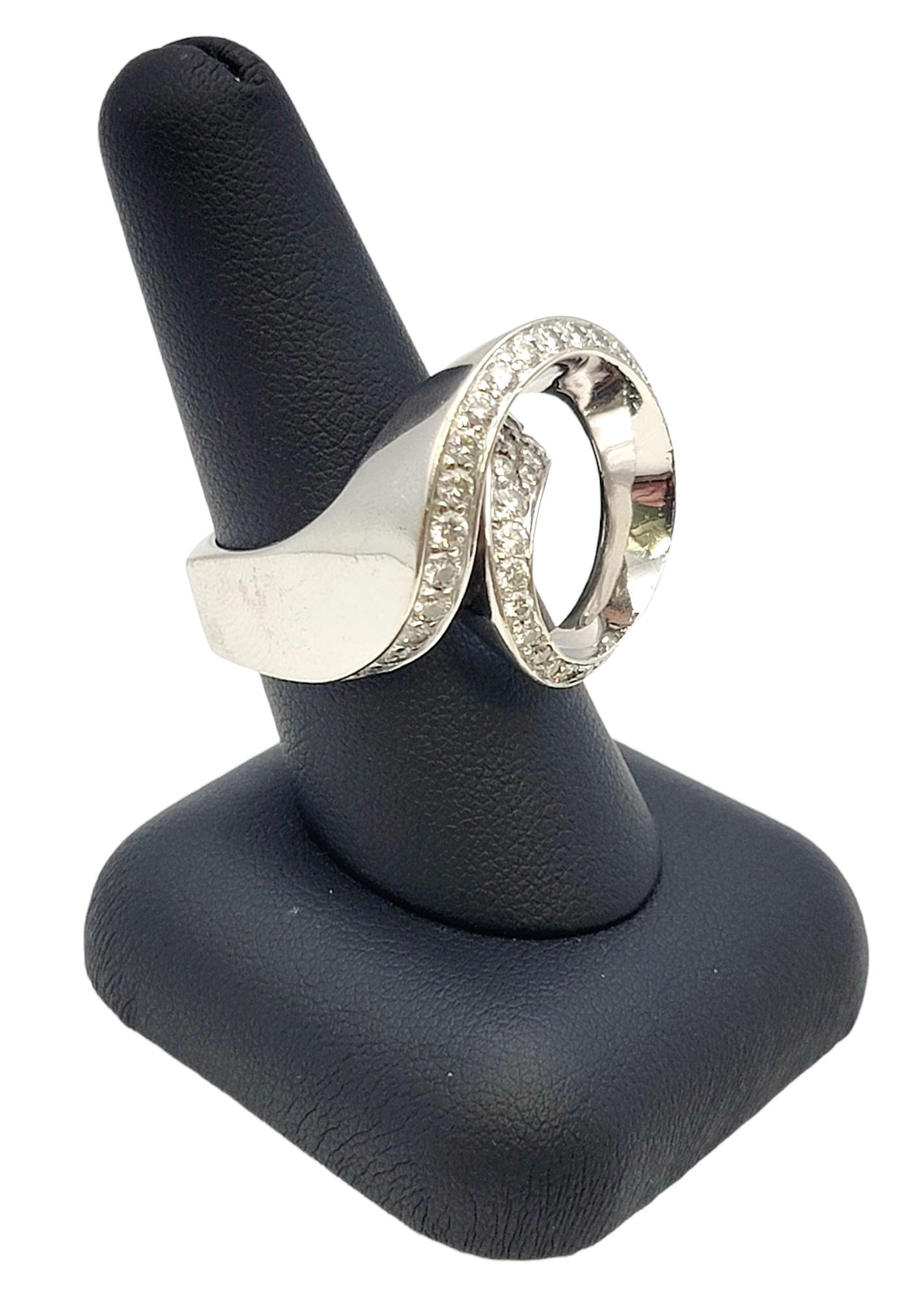 Gauthier Contemporary Diamond Asymmetric Swirl Ring in 14 Karat White Gold For Sale 5