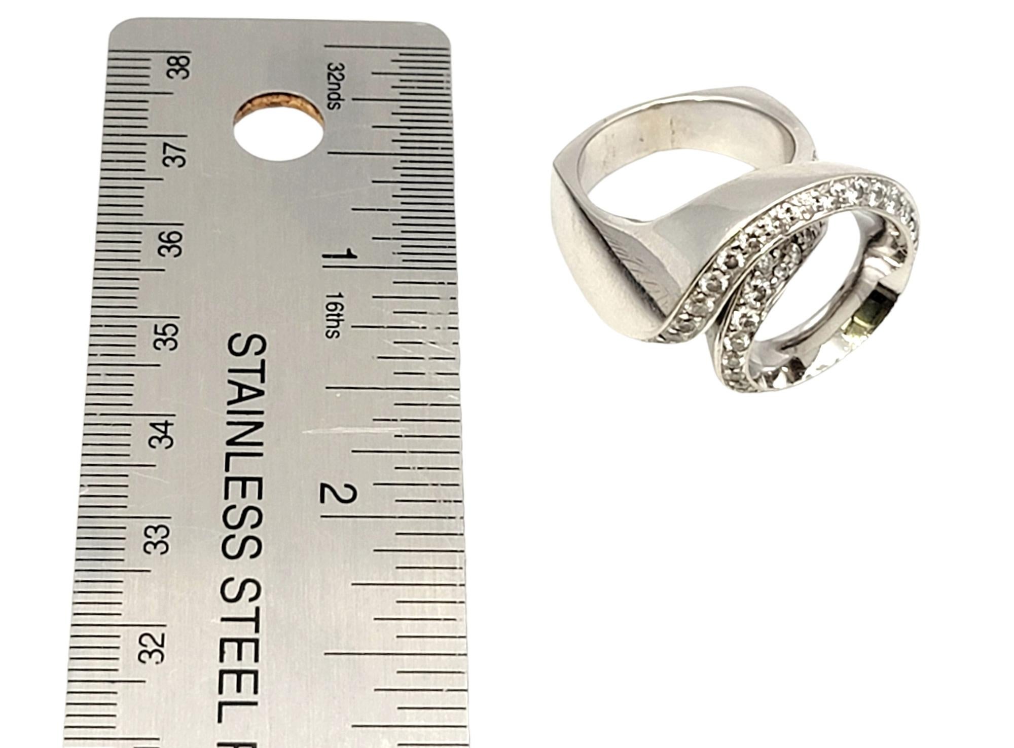 Gauthier Contemporary Diamond Asymmetric Swirl Ring in 14 Karat White Gold For Sale 11