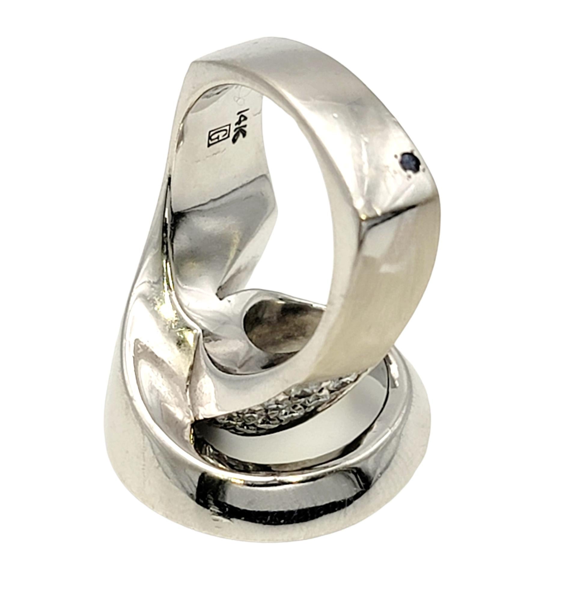 Women's Gauthier Contemporary Diamond Asymmetric Swirl Ring in 14 Karat White Gold For Sale