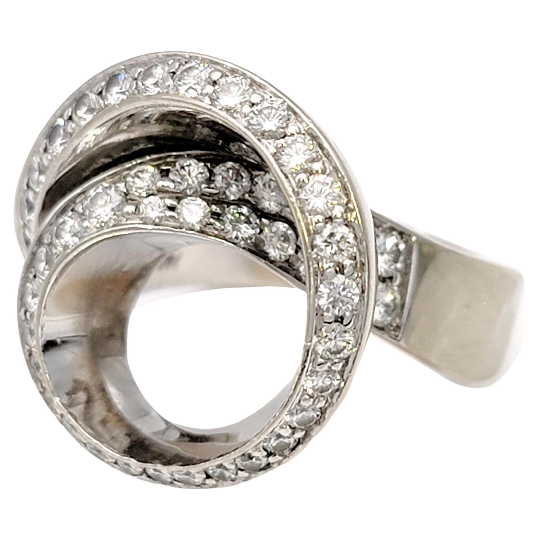 Gauthier Contemporary Diamond Asymmetric Swirl Ring in 14 Karat White Gold For Sale