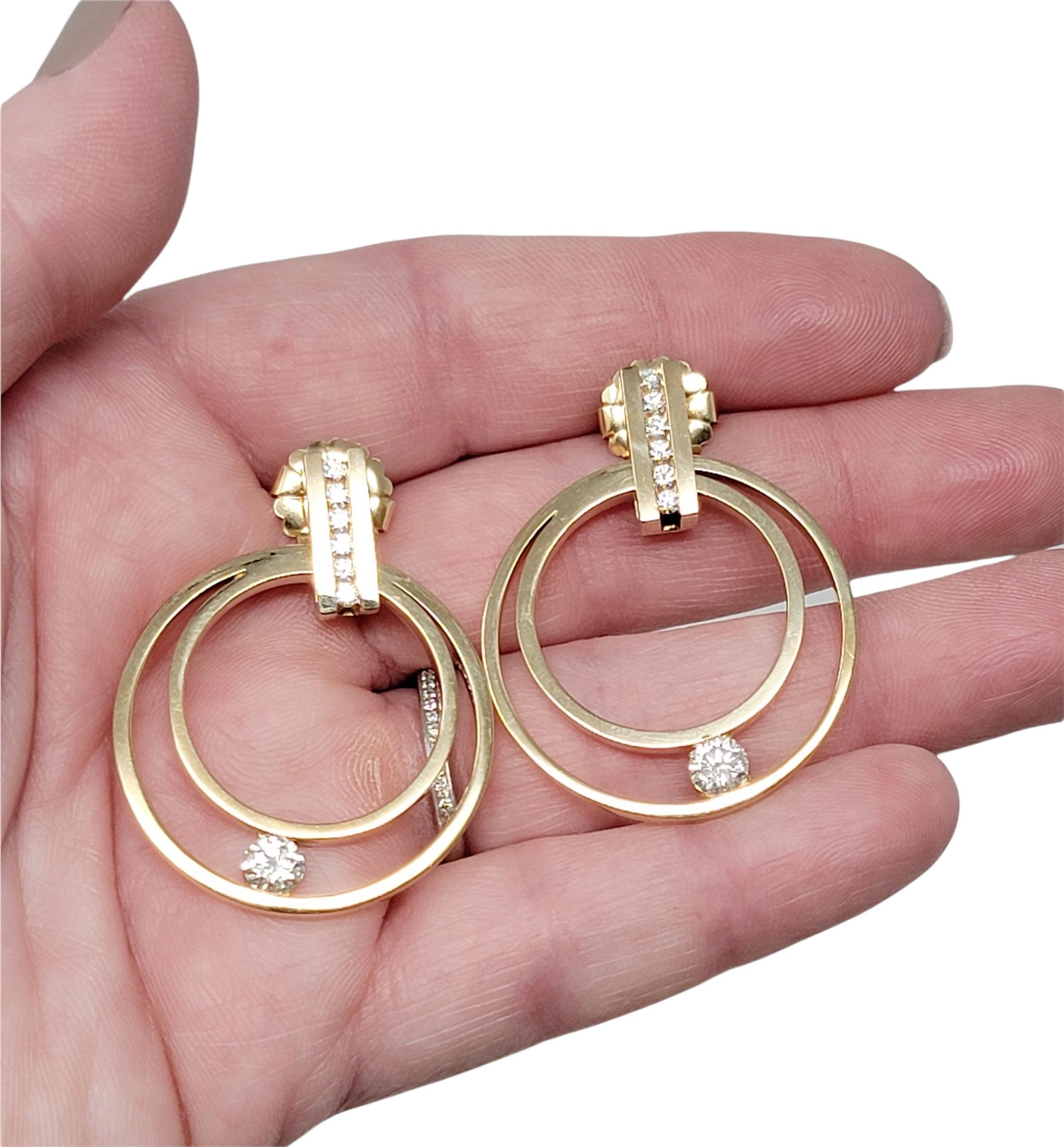 Gauthier Diamond Double Circle Pierced Earrings in 14 Karat Yellow Gold For Sale 8