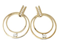 Gauthier Double Open Circle Drop Earrings with Diamonds in 14 Karat Yellow Gold