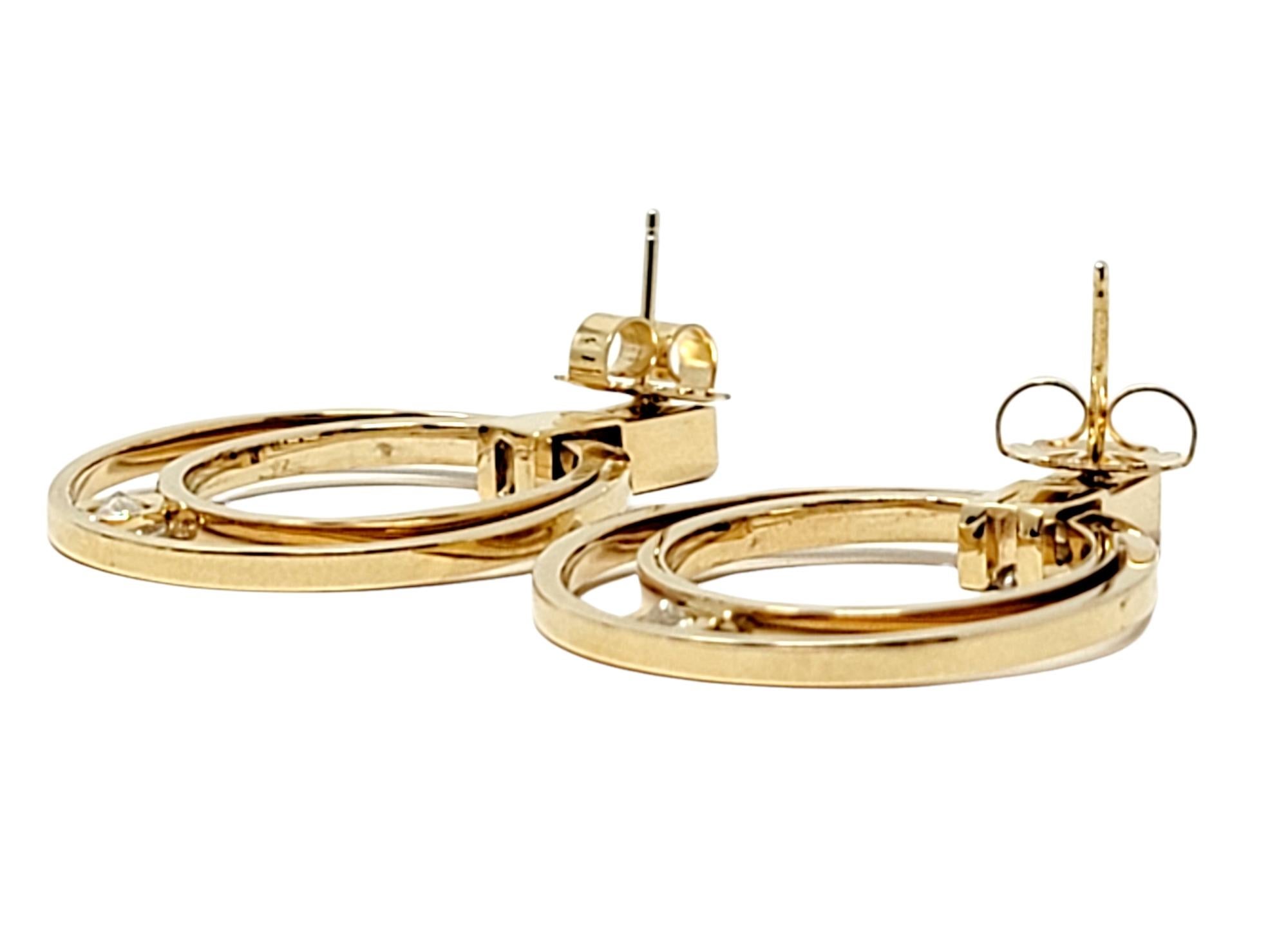 Gauthier Boucles d'oreilles en or jaune 14 carats avec double cercle de diamants en vente 2