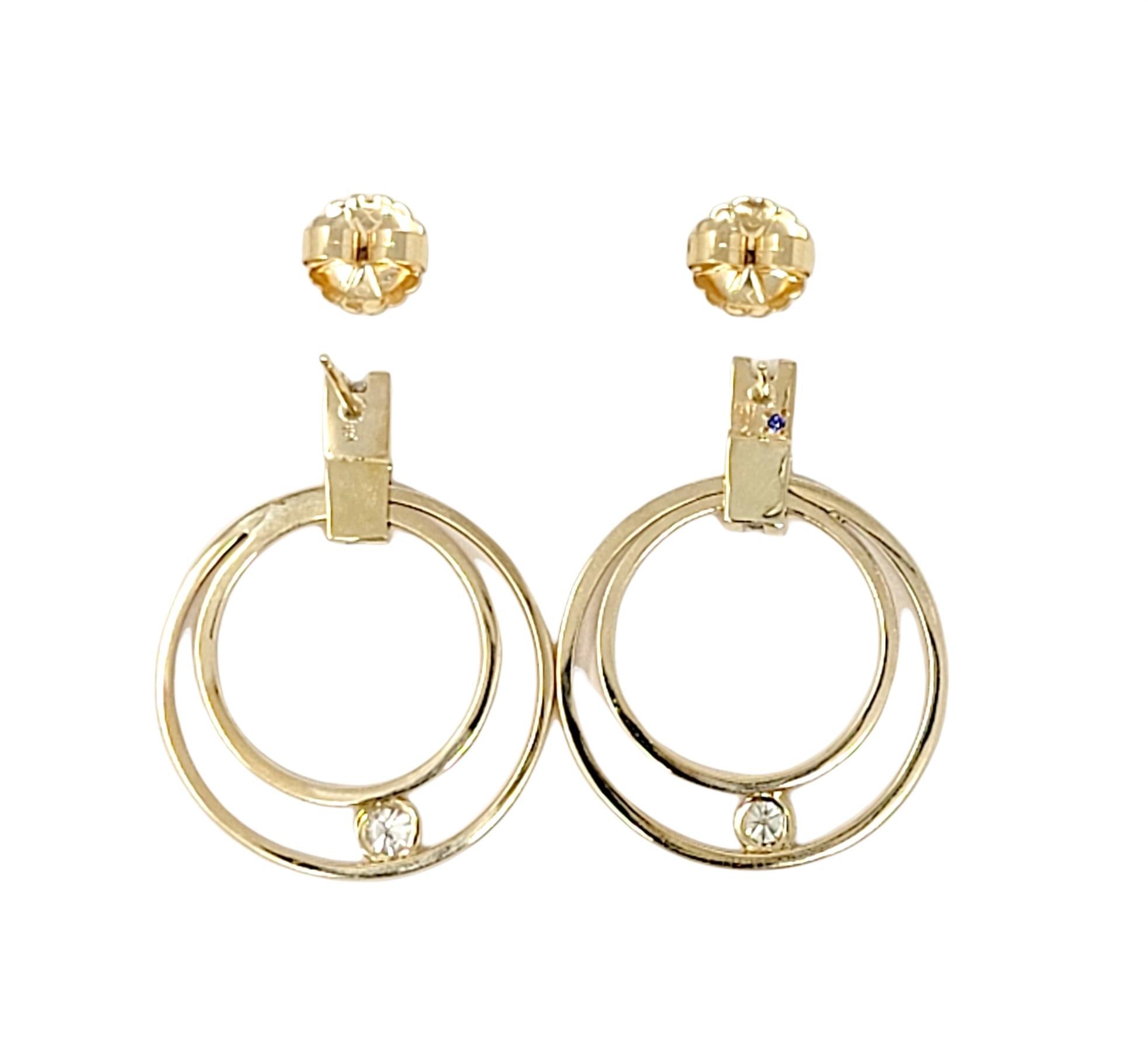 Gauthier Diamond Double Circle Pierced Earrings in 14 Karat Yellow Gold For Sale 3