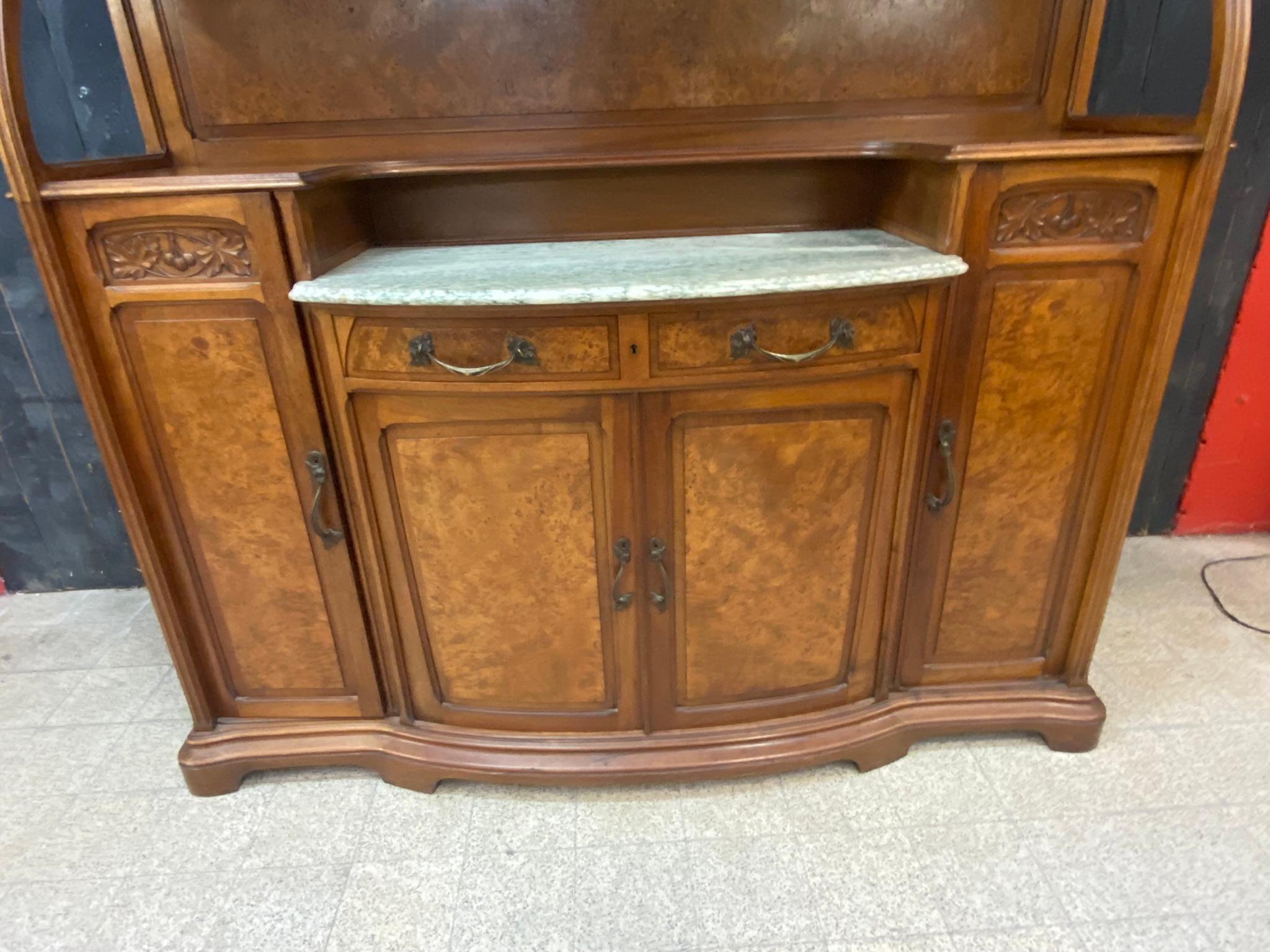 Gauthier-Poinsignon & Cie, Art Nouveau Buffet in Walnut and Elm Burl Veneer For Sale 4