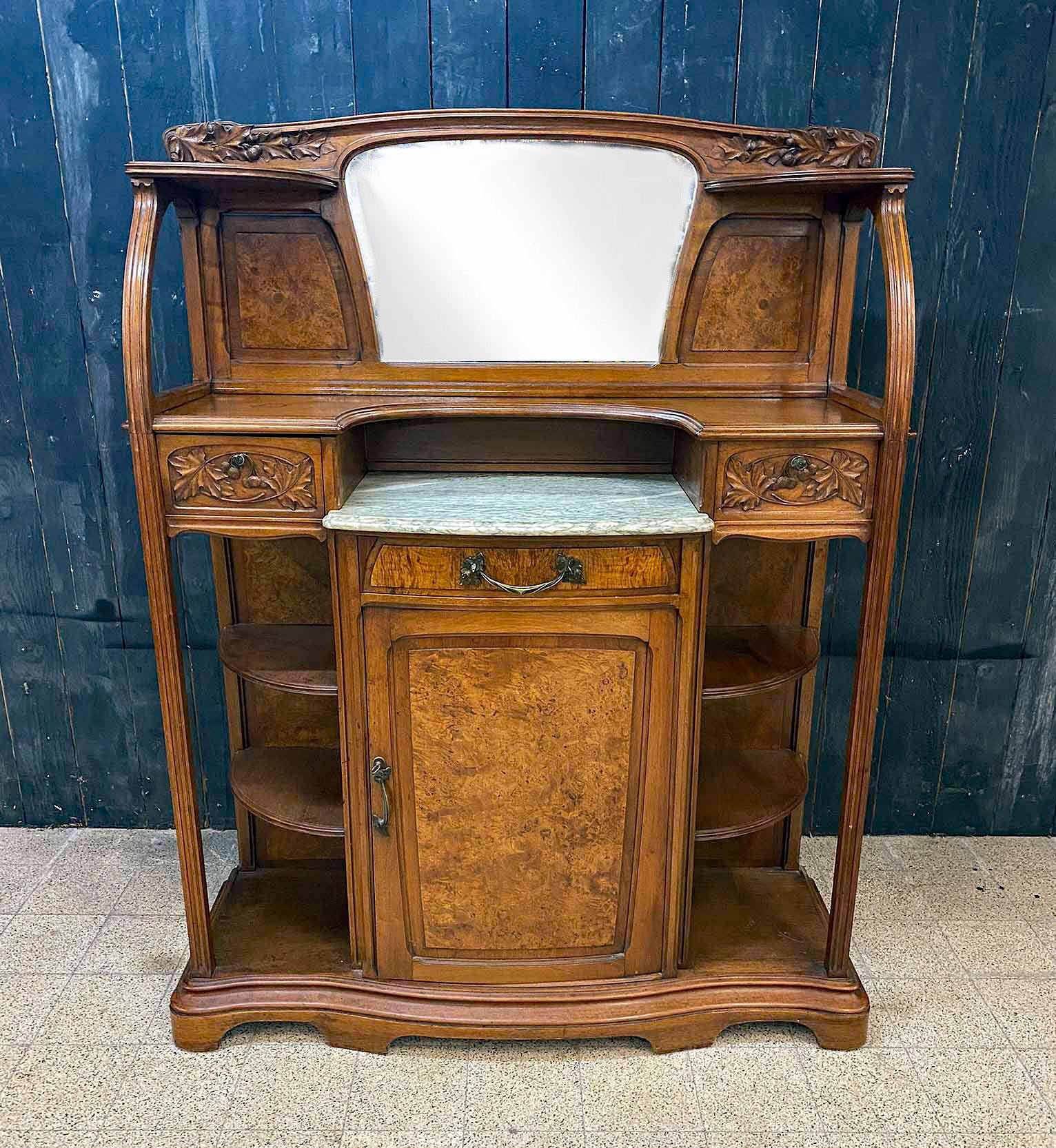  Gauthier-Poinsignon & Cie, Art Nouveau cabinet in Walnut and Elm burl veneer  For Sale 6