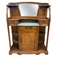 Antique Gauthier-Poinsignon & Cie, Art Nouveau cabinet in Walnut and Elm burl veneer
