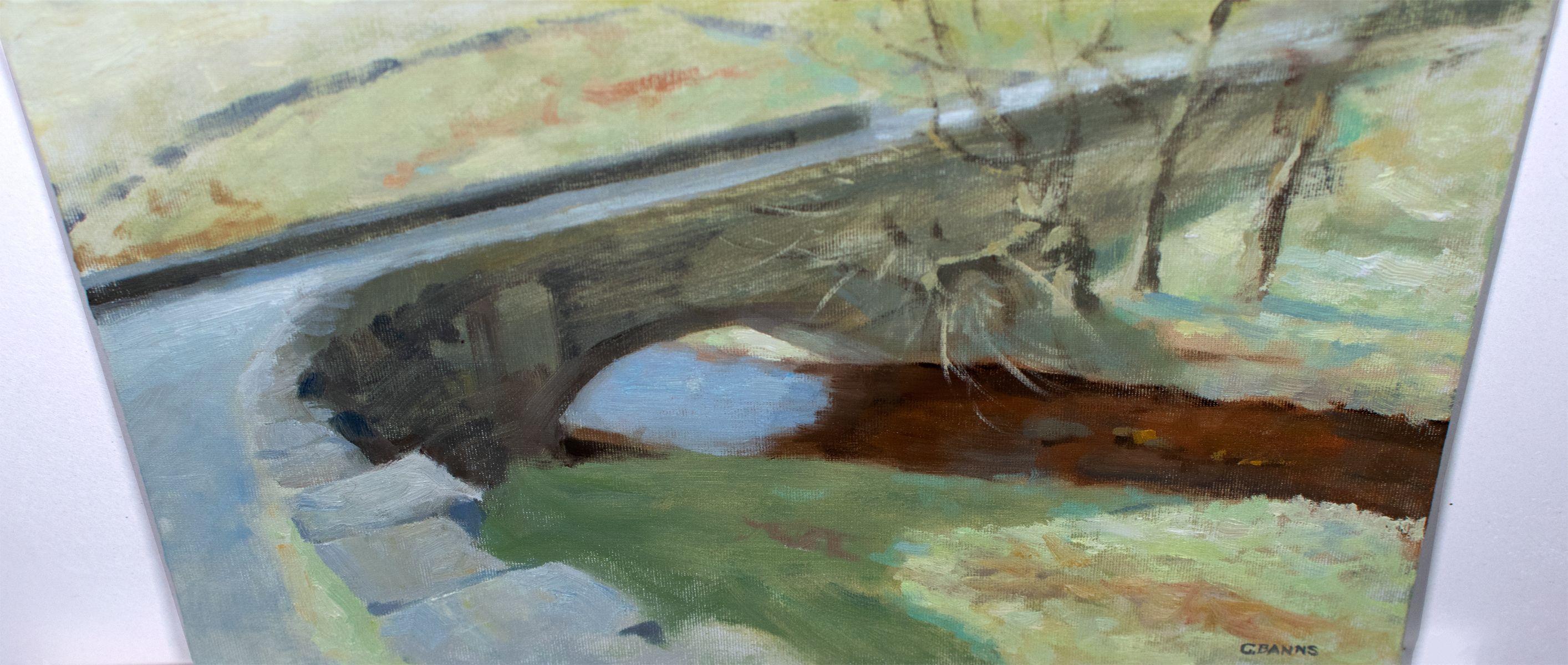 Puente sobre el río en un frío día de invierno, Pintura, Óleo sobre lienzo - Painting Impresionista de Gav Banns