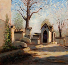 Cemetery Tombs in Pere Lachaise Paris, Painting, Oil on Canvas