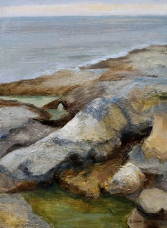 Coastal rocks and ocean, Charente Maritime France, Painting, Oil on Canvas