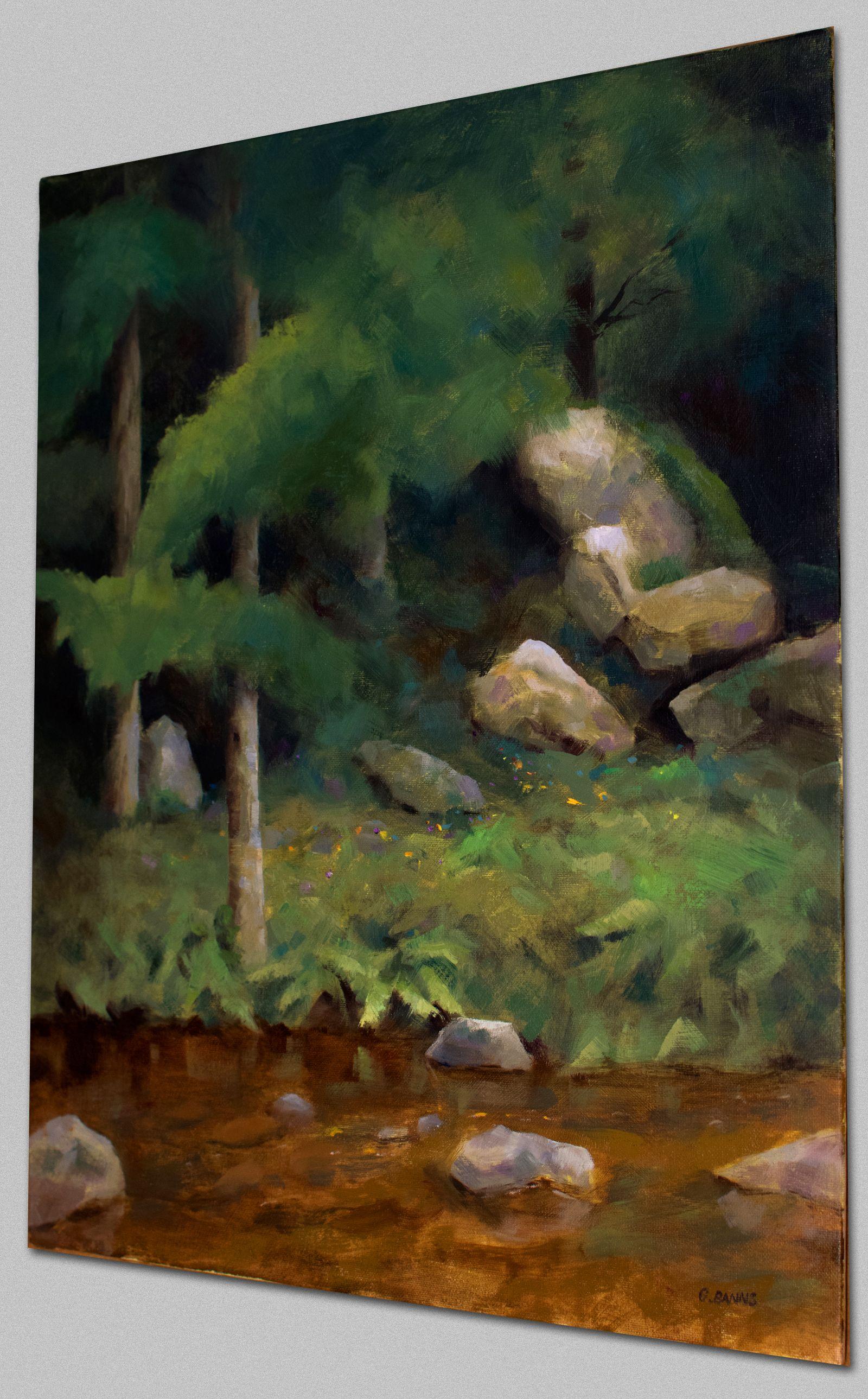 Hay una maravillosa sensación de Waldeinsamkeit, de estar solo y en armonía con el bosque.   Esta escena del bosque en concreto forma parte del valle de Glane, y la vista está casi justo enfrente del estudio de Jean Baptiste Camille Corot