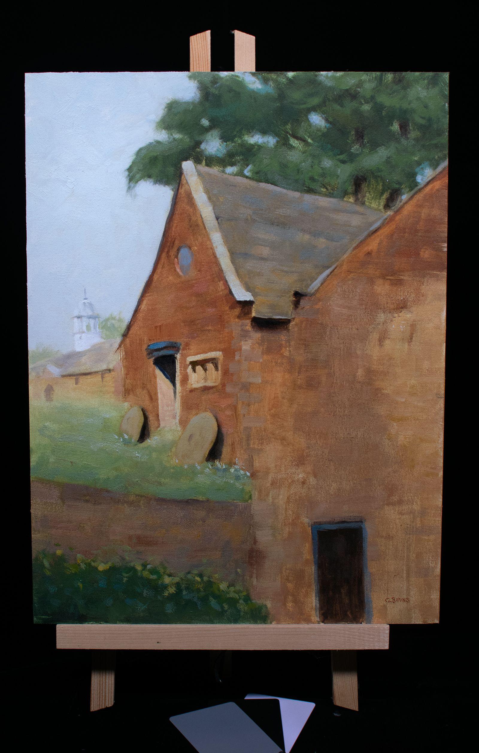 Dunham Massey National Trust Outbuildings Gemälde, Öl auf Leinwand (Realismus), Painting, von Gav Banns