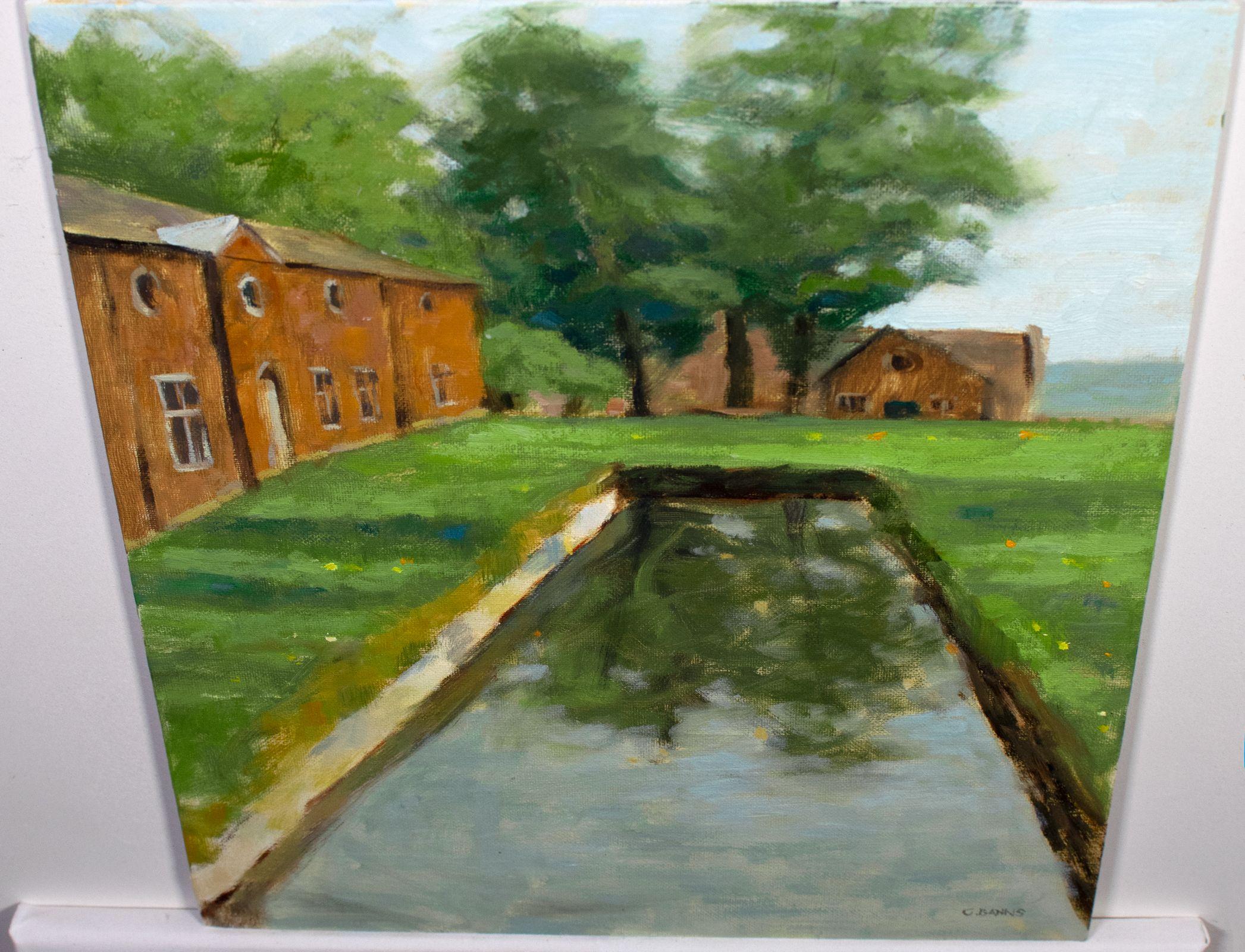 Dunham Massey Old English Farm buildings, Painting, Oil on Canvas For Sale 1