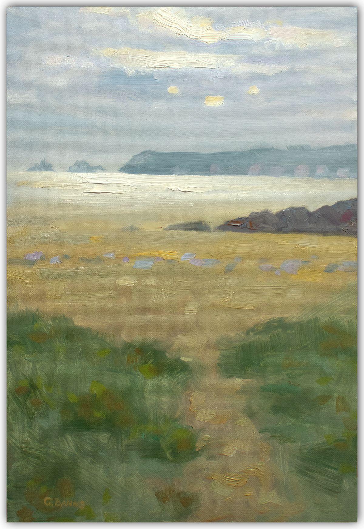 Peinture - « Evening on the Beach, the Brittany coast », peinture à l
huile sur toile - Painting de Gav Banns