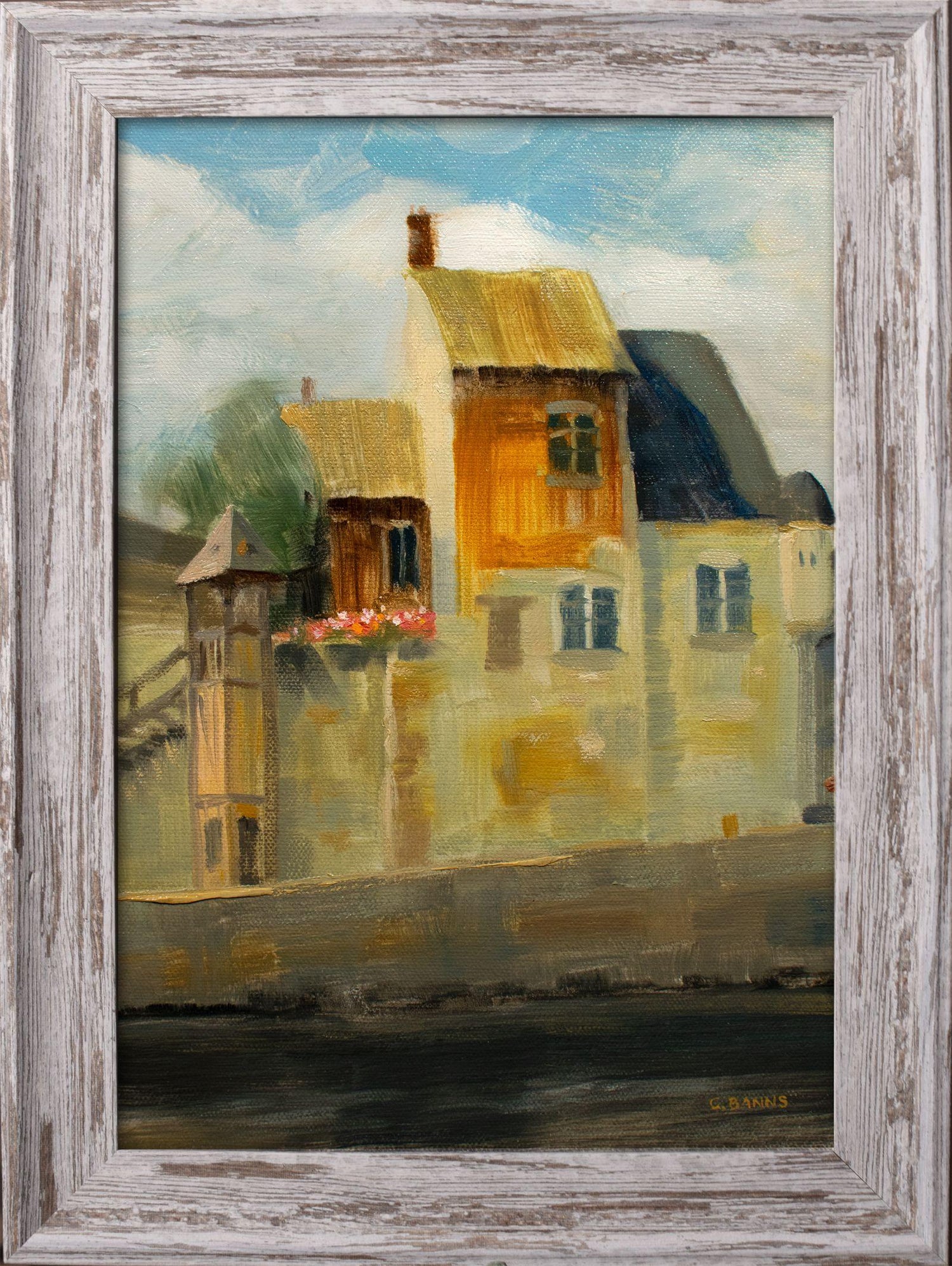 Gav Banns - Honfleur harbor France, old buildings framed oil, Painting, Oil  on Canvas For Sale at 1stDibs