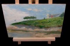 House on coastal cliff on the French coast, Painting, Oil on Wood Panel