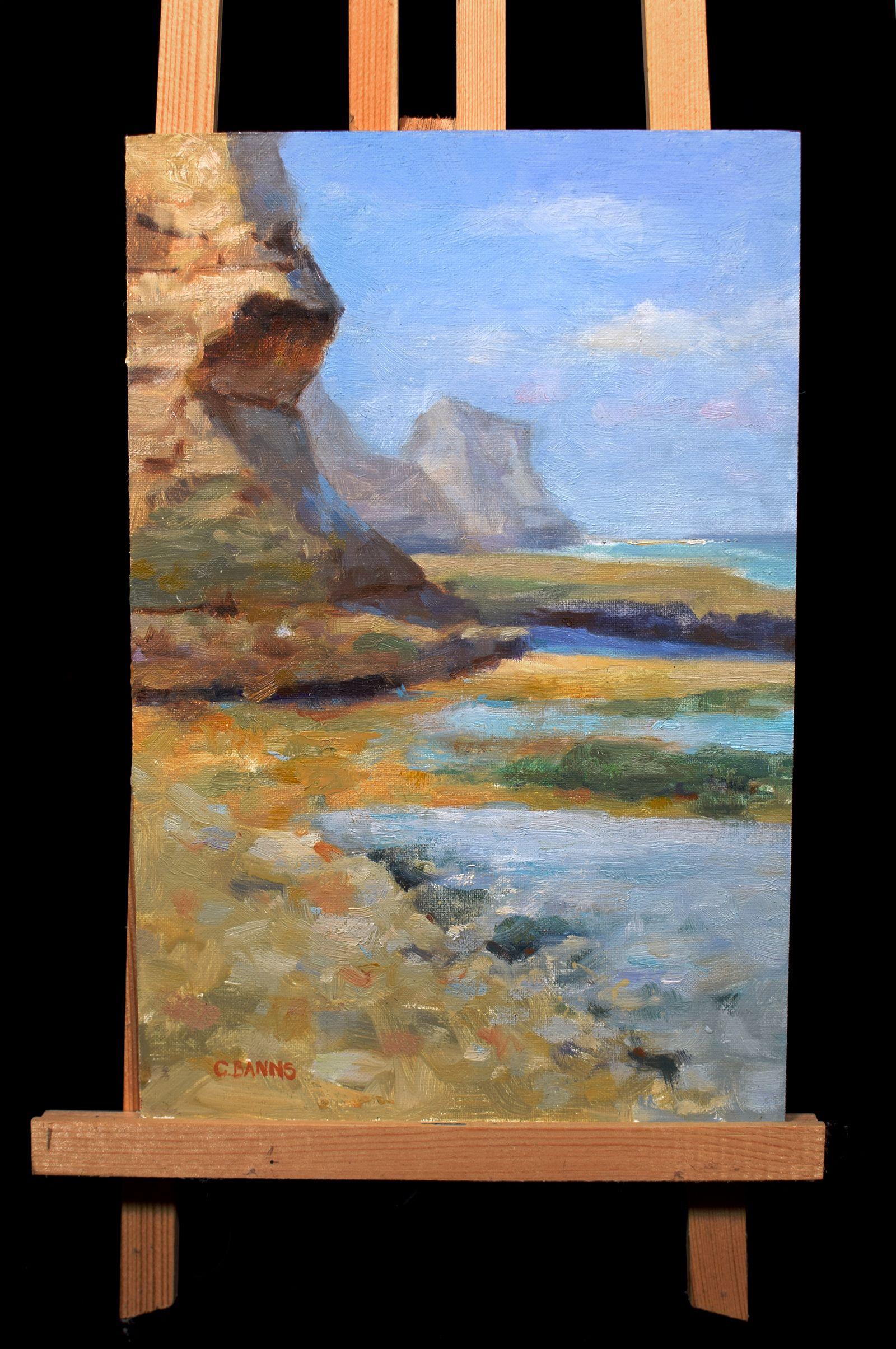 Impressionist cliffs and ocean oil painting, Painting, Oil on Canvas For Sale 1