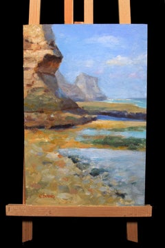 Impressionist cliffs and ocean oil painting, Painting, Oil on Canvas