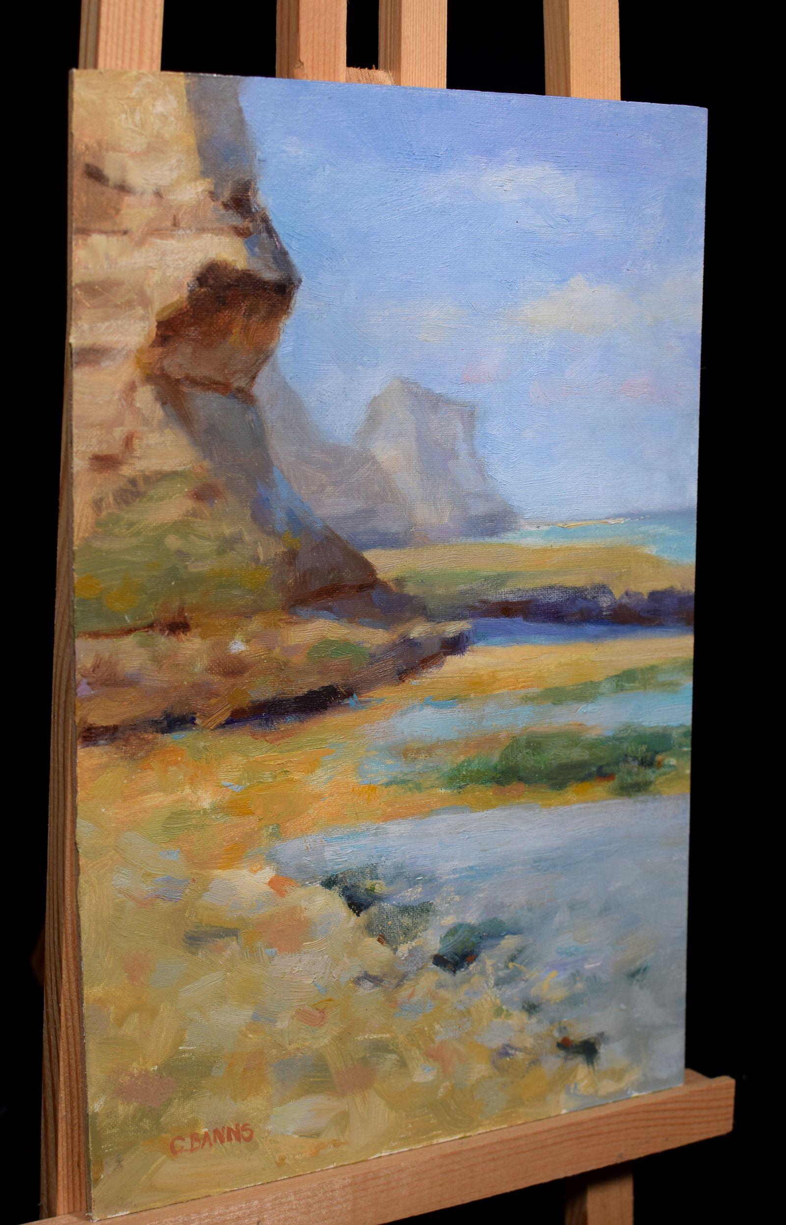 Impressionist cliffs and ocean oil painting, Painting, Oil on Canvas For Sale 2