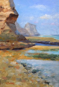Used Impressionist cliffs and ocean oil painting, Painting, Oil on Canvas