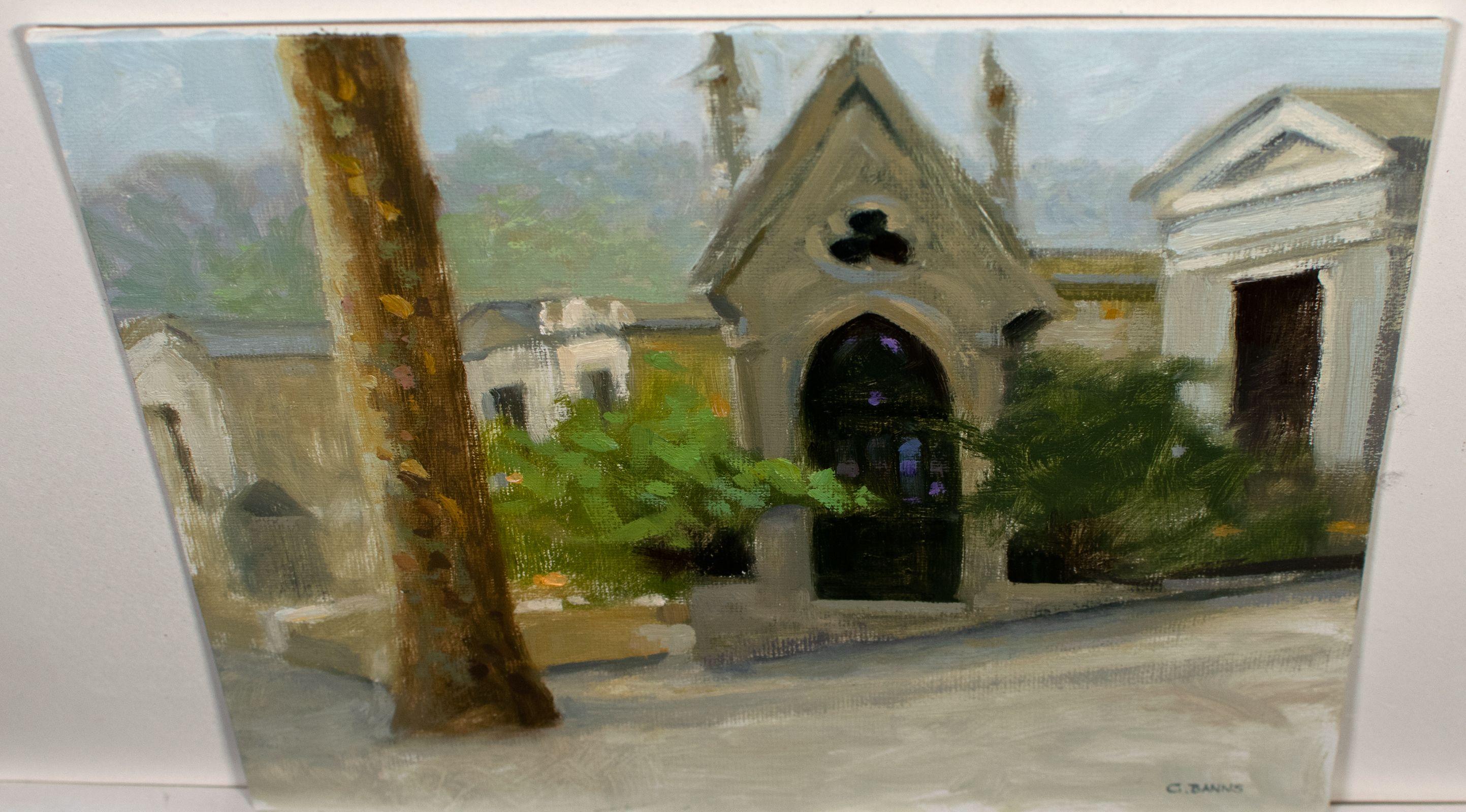 Impressionist Paris - Pere Lachaise City Cemtery, Painting, Oil on Canvas For Sale 1