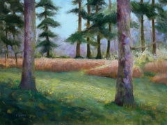 Impressionist Pine tree forest grass and bracken, Painting, Oil on Canvas