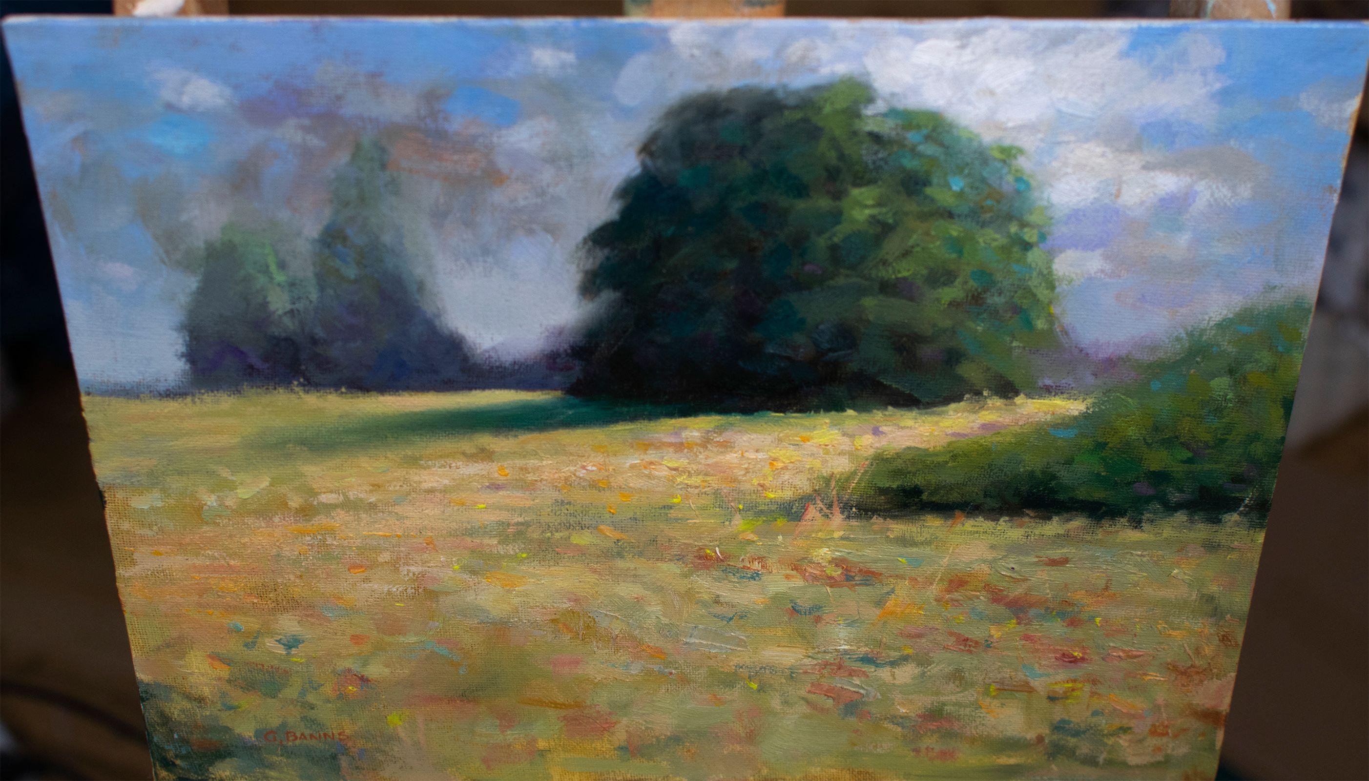 Impressionist summer field, grass and wild flower, Painting, Oil on Canvas For Sale 1