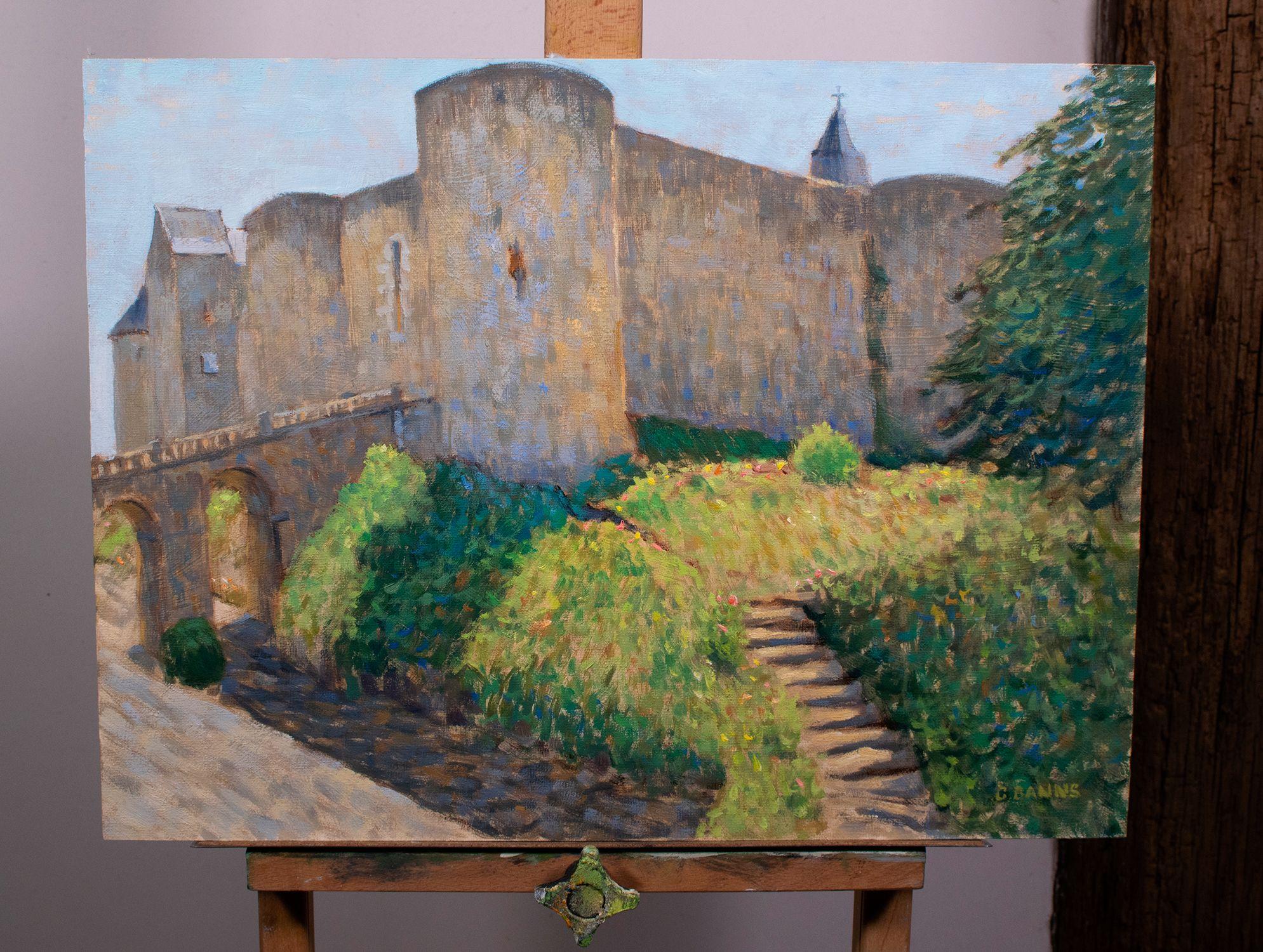 Forteresse médiévale, château de Luynes, vallée de la Loire, peinture à l'huile sur toile - Impressionnisme Painting par Gav Banns