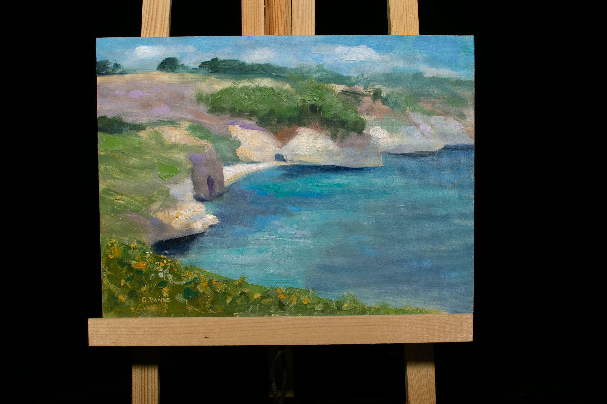 Peinture, huile sur toile, chemin de mer ocanique, Finisterre de Bretagne - Impressionnisme Painting par Gav Banns