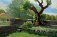 Vieil arbre s'accrochant à la vie peinture impressionniste, Peinture, Huile sur toile
