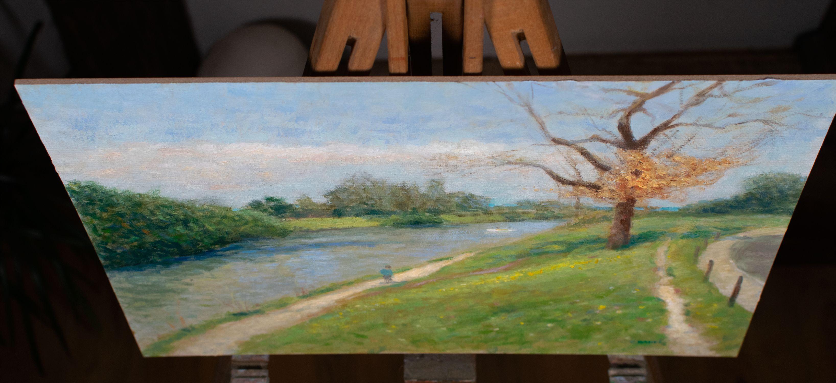 Paris Boating Lake in park Bois de Boulogne, Painting, Oil on Canvas For Sale 3