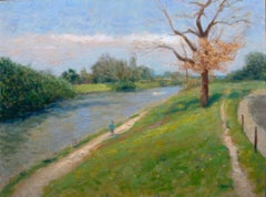 Paris Boating Lake in park Bois de Boulogne, Painting, Oil on Canvas