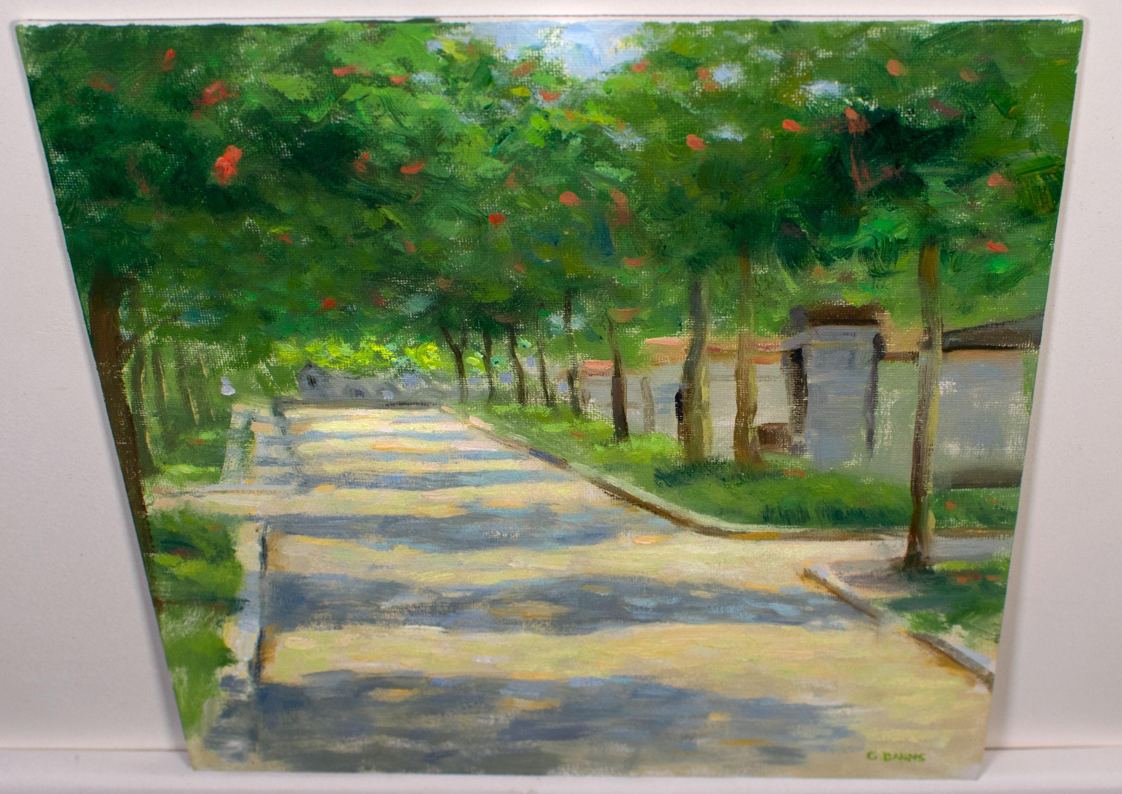 Pere Lachaise Paris Cemetery, Sunlight and Shadows, Painting, Oil on Canvas For Sale 1
