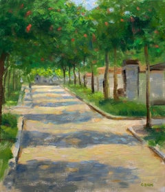 Pere Lachaise Paris Cemetery, Sunlight and Shadows, Painting, Oil on Canvas
