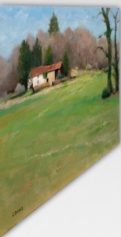 Rural Barn in French countryside on a Sunny Winter, Painting, Oil on Canvas