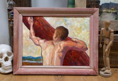 Seeking to rise into the light, man climbing tree, Painting, Oil on Canvas