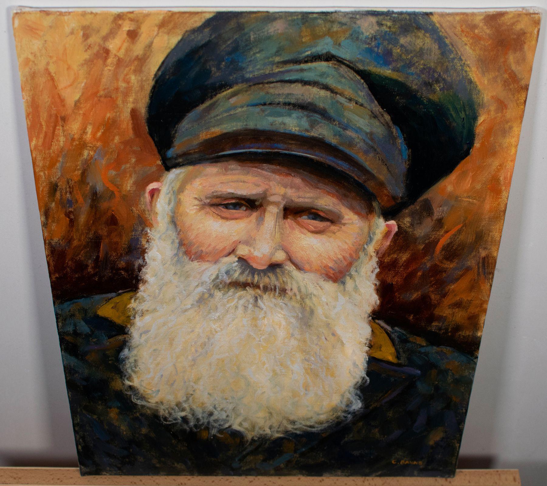 The Old Bearded Sailor, portrait impressionniste, peinture, huile sur toile - Impressionnisme Painting par Gav Banns