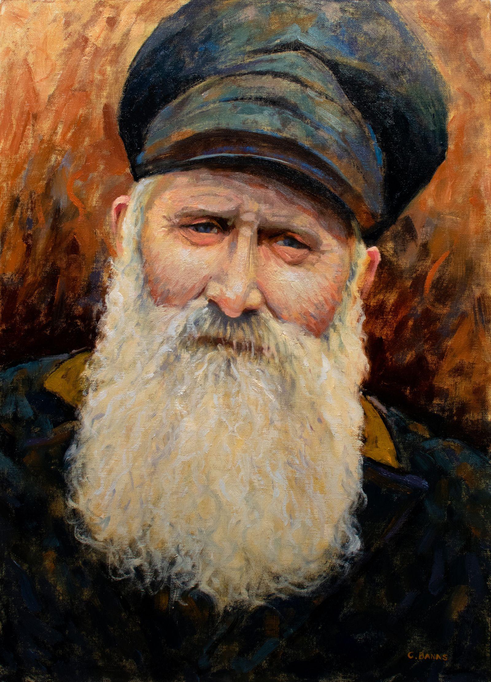 The Old Bearded Sailor, portrait impressionniste, peinture, huile sur toile - Painting de Gav Banns