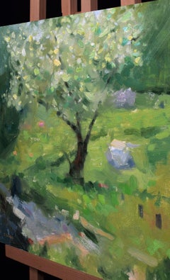 Tree in Spring Leaves Radiating the Sun impression, Painting, Oil on Canvas
