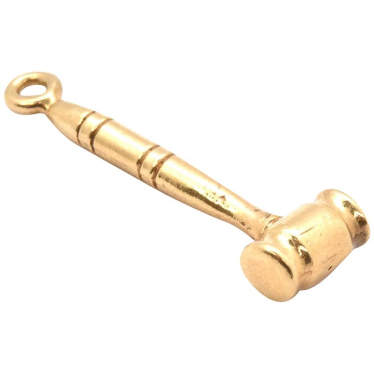 Gavel 14 Karat Yellow Gold Pendant For Sale at 1stDibs