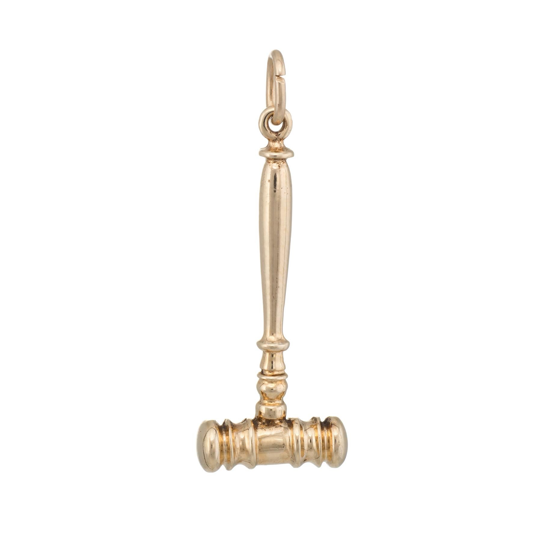 Modern Gavel Charm Pendant Vintage 14k Yellow Gold Judges Mallet Estate Fine Jewelry
