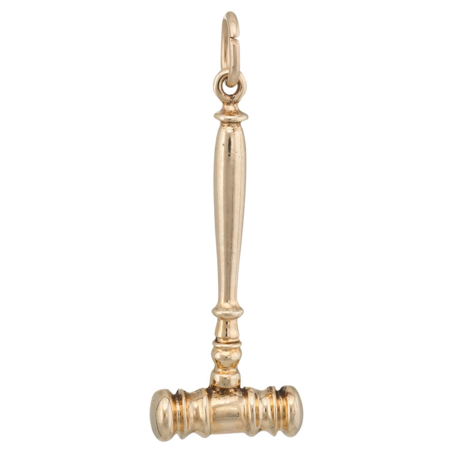 Gavel Charm Pendant Vintage 14k Yellow Gold Judges Mallet Estate Fine Jewelry