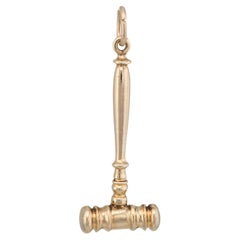 Pendentif Charm Gavel Vintage 14k Yellow Gold Judges Mallet Estate Fine Jewelry