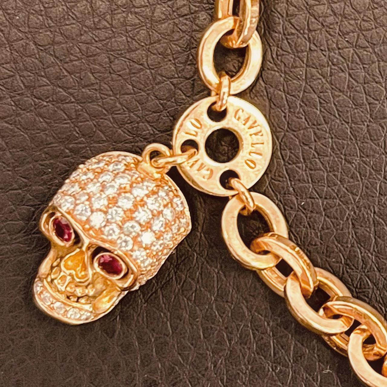 Gavello 18 Carat Gold, 2.2 Carat Diamonds and 0.5 Carat Ruby Eye Skull Necklace For Sale 9