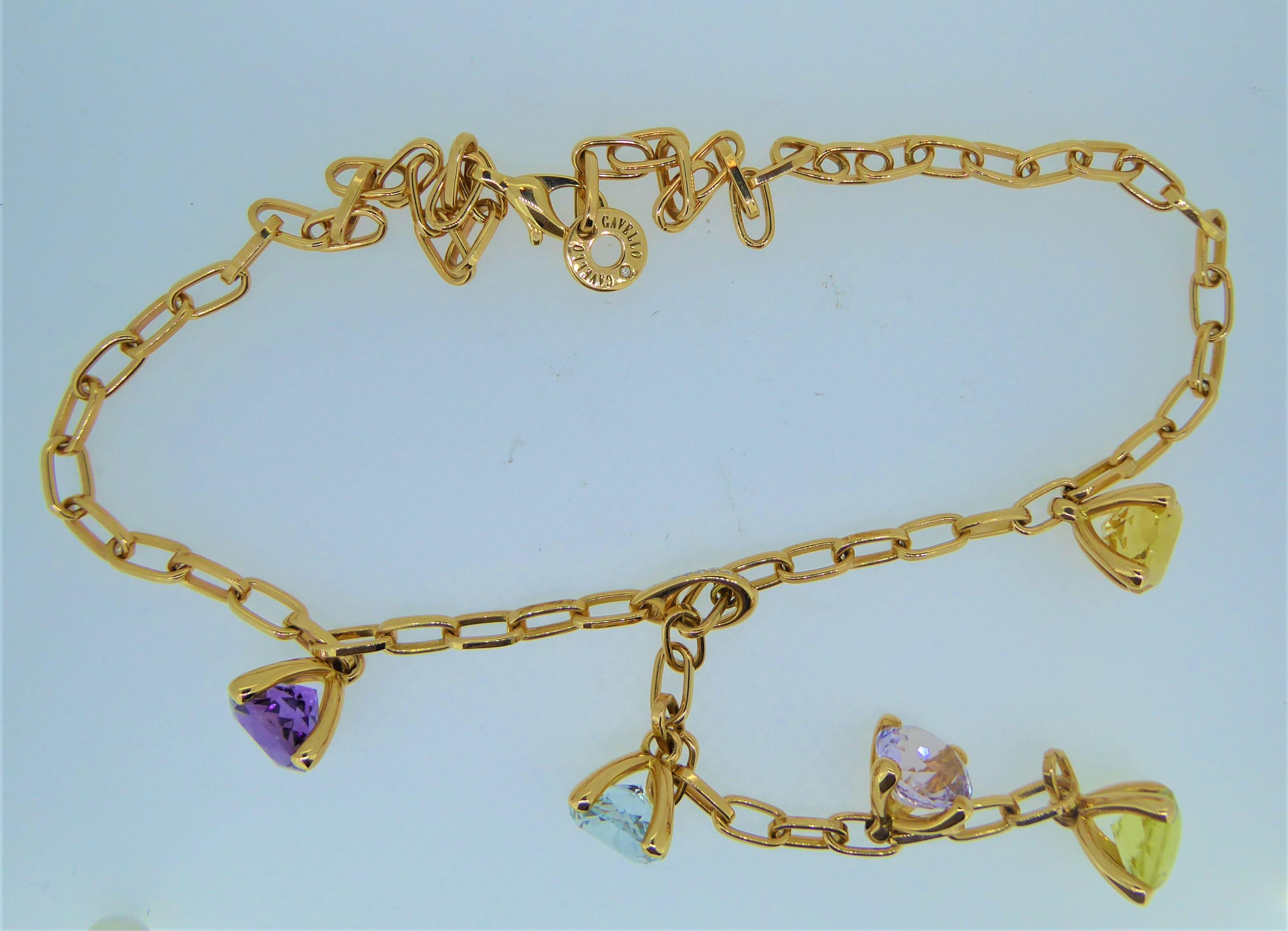 Women's Gavello 18 Carat Yellow Gold Multi Gem and Diamond Pendant Necklace