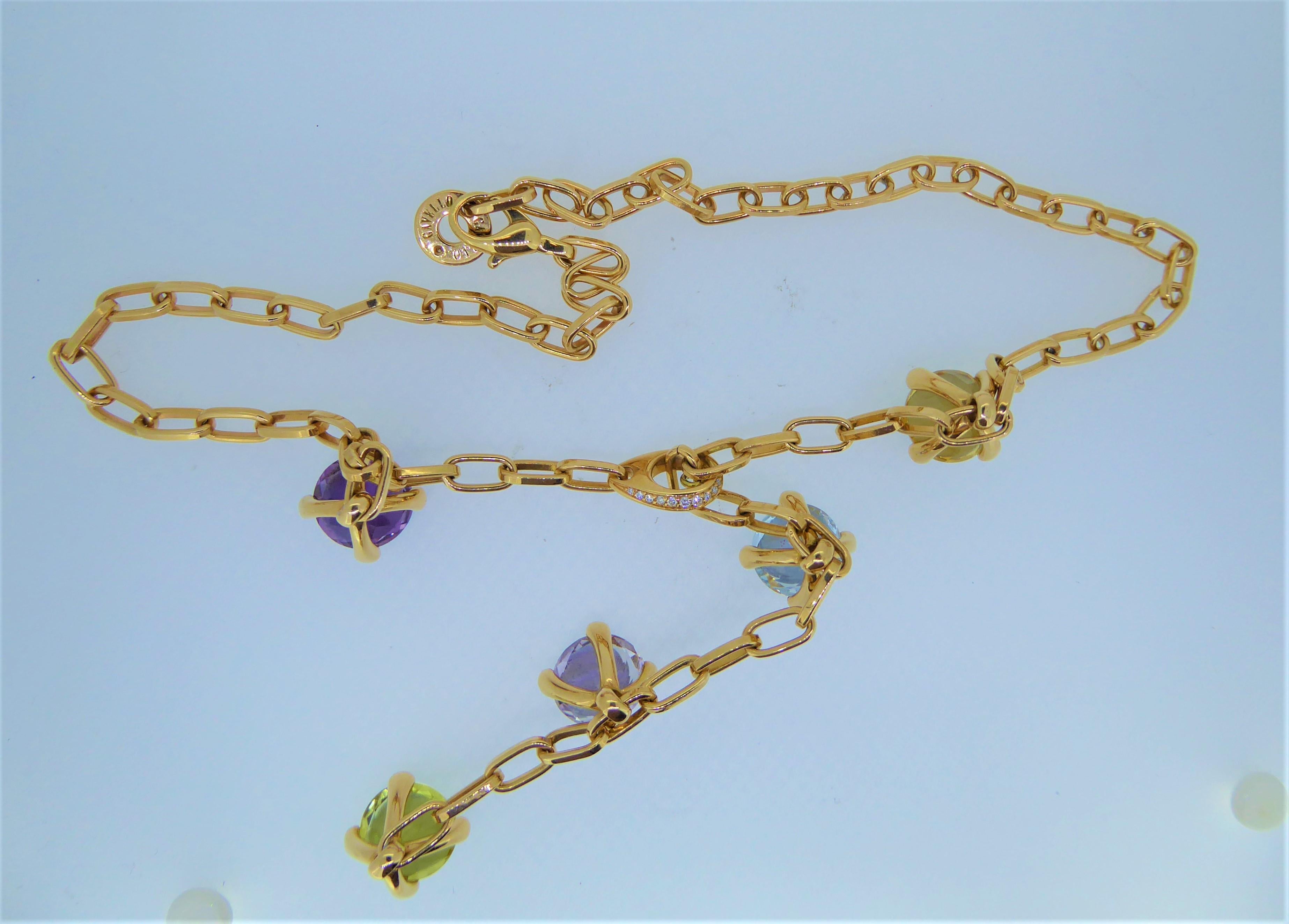 Gavello 18 Carat Yellow Gold Multi Gem and Diamond Pendant Necklace In Good Condition In London, GB