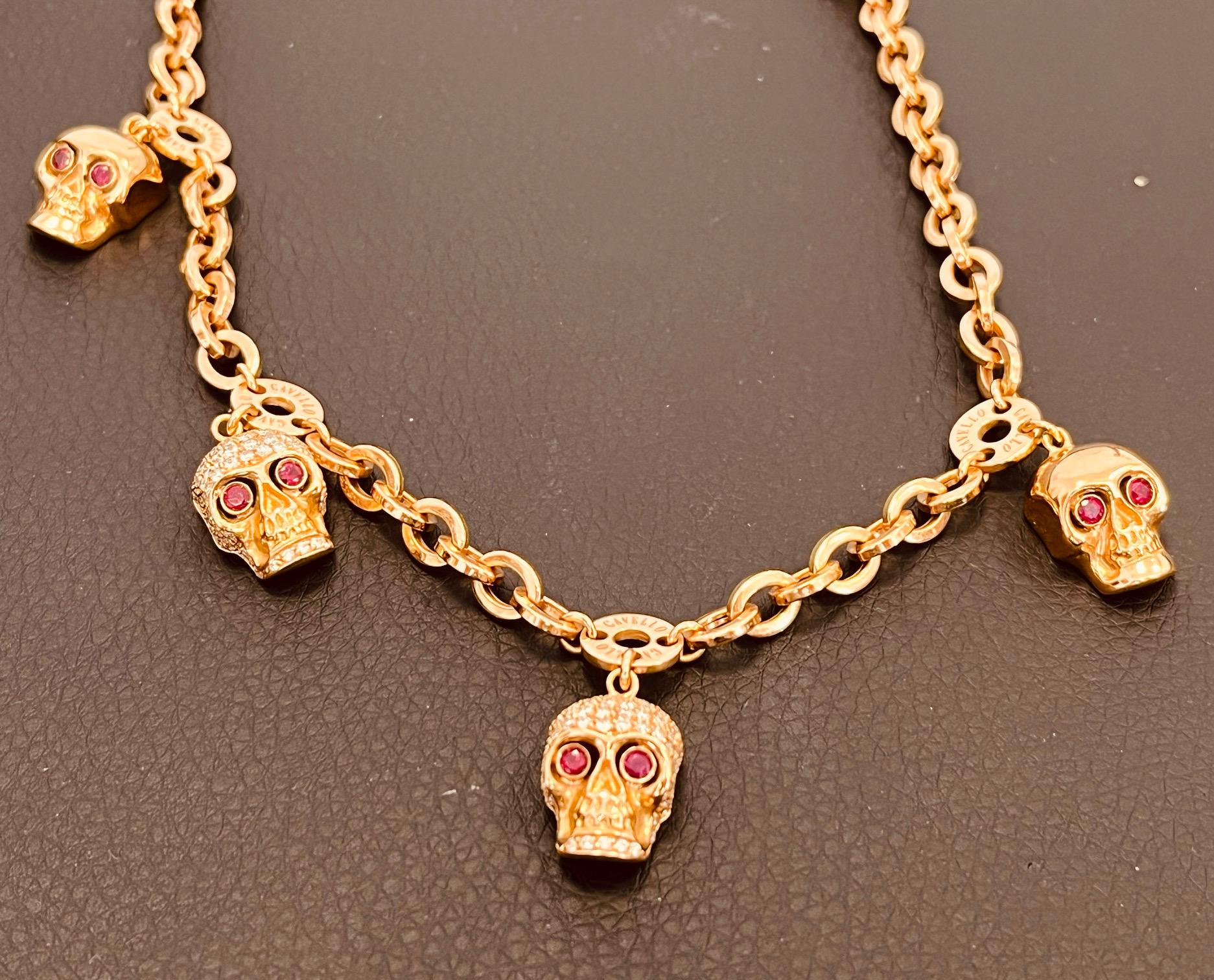 Gavello 18 Carat Gold, 2.2 Carat Diamonds and 0.5 Carat Ruby Eye Skull Necklace For Sale 6